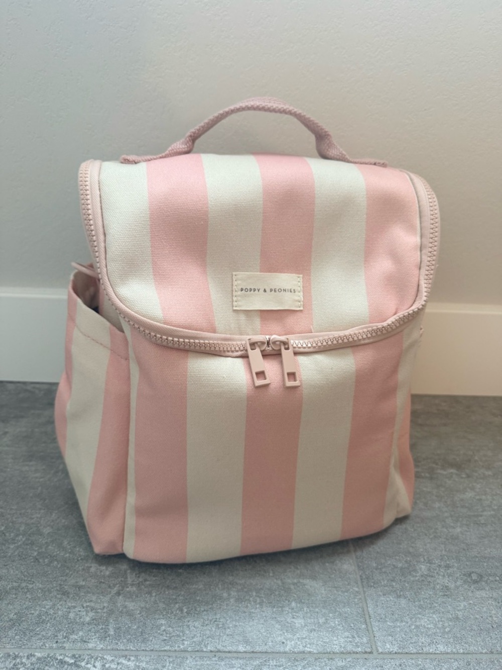 Poppy & Peonies Pink Striped Lunch Bag